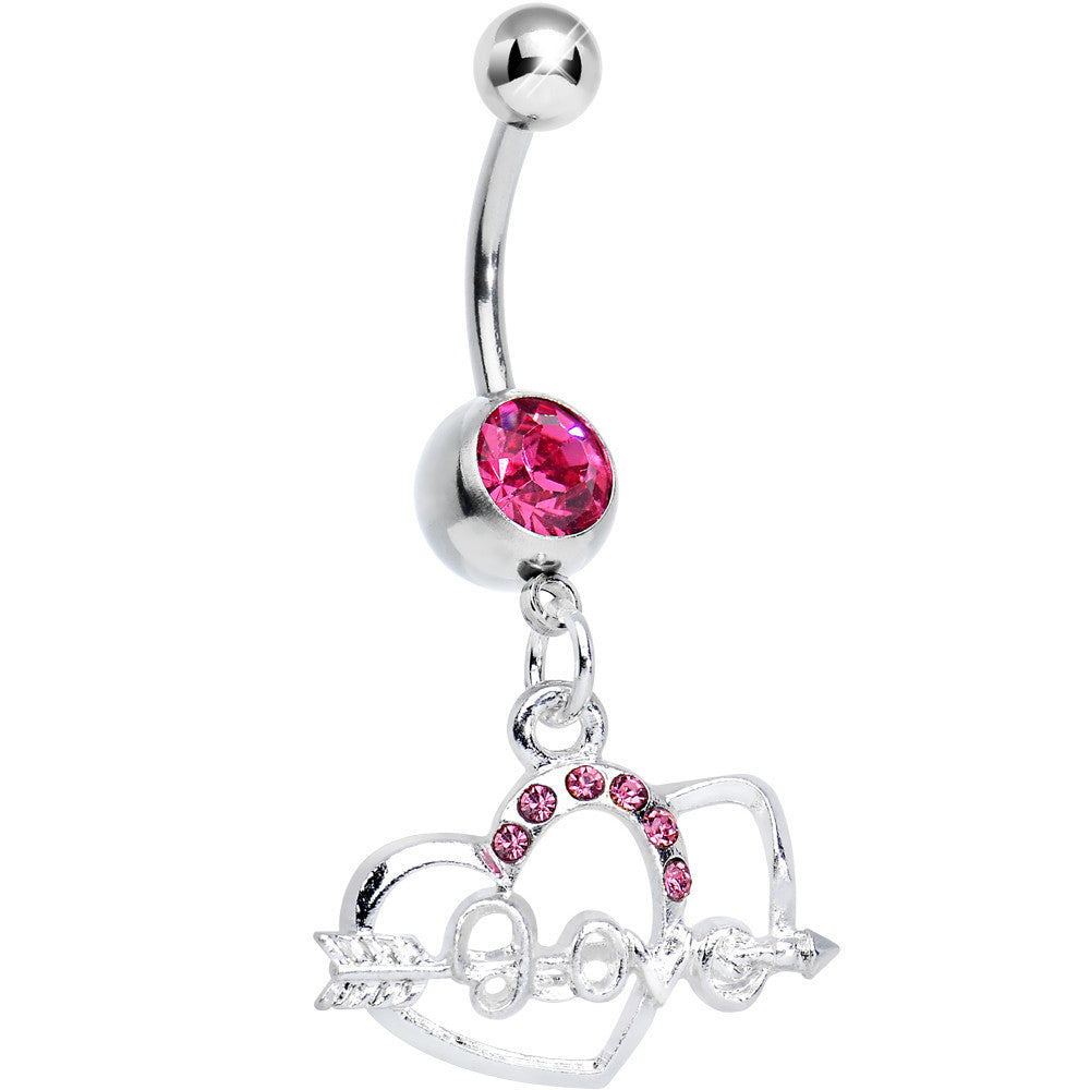 Pink Gem Cupid Arrow Love Heart Dangle Belly Ring