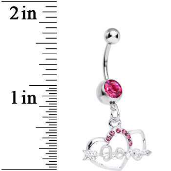 Pink Gem Cupid Arrow Love Heart Dangle Belly Ring