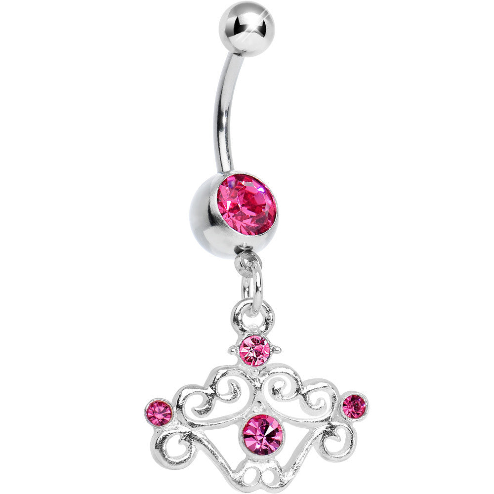 Pink Gem Fancy Swirled Cupcake Dangle Belly Ring