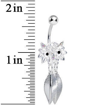 Aurora Gem Gleaming Feathers Surprised Owl Dangle Belly Ring