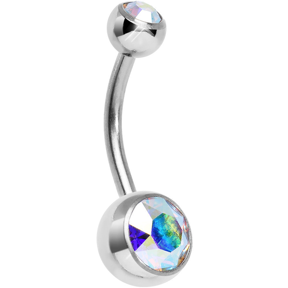 Aurora Borealis Double Gem Titanium Belly Ring 1/2