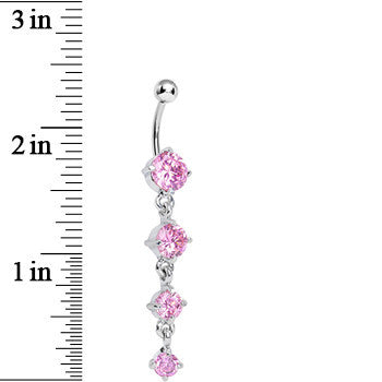 Pink Gem Radiant Quad Dangle Belly Ring