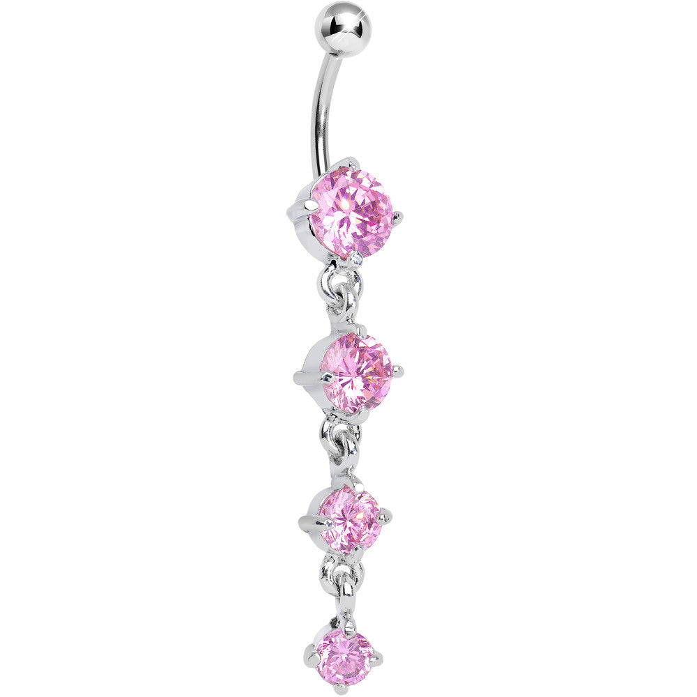 Pink Gem Radiant Quad Dangle Belly Ring