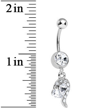 Clear Gem Half Heart Dangle Belly Ring