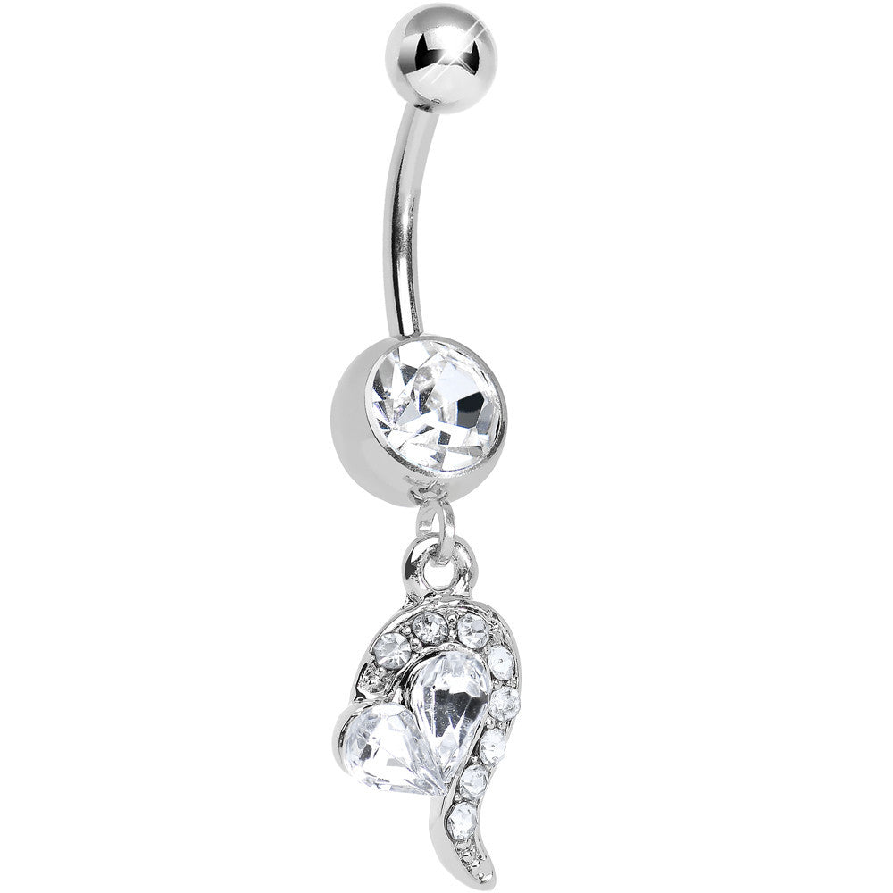 Clear Gem Half Heart Dangle Belly Ring