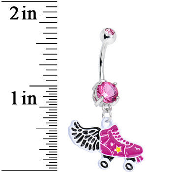 Pink Gem Hot Pink Winged Roller Skate Dangle Belly Ring