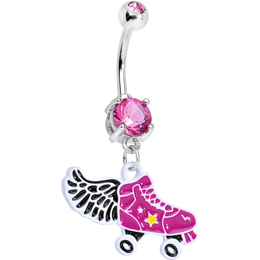 Pink Gem Hot Pink Winged Roller Skate Dangle Belly Ring