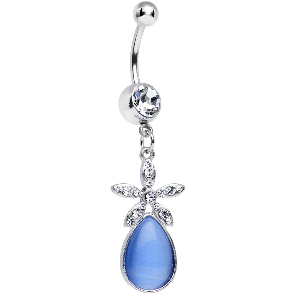 Clear Gem Star Flower Teardrop Stone Dangle Belly Ring