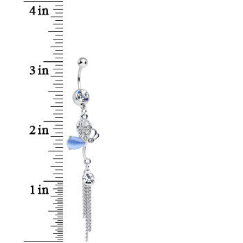 Clear Crystal Blue Butterfly Fairy Dangle Belly Ring