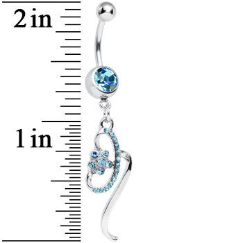 Aqua Gem Twisting Flower Ribbon Dangle Belly Ring