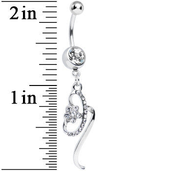 Clear Gem Twisting Flower Ribbon Dangle Belly Ring