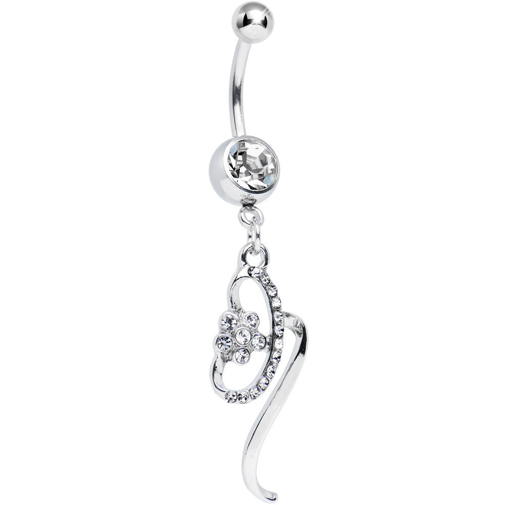 Clear Gem Twisting Flower Ribbon Dangle Belly Ring