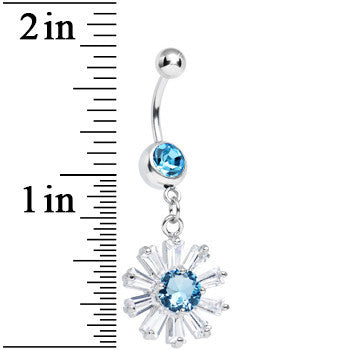 Aqua CZ Clear Crystal Flower Burst Dangle Belly Ring