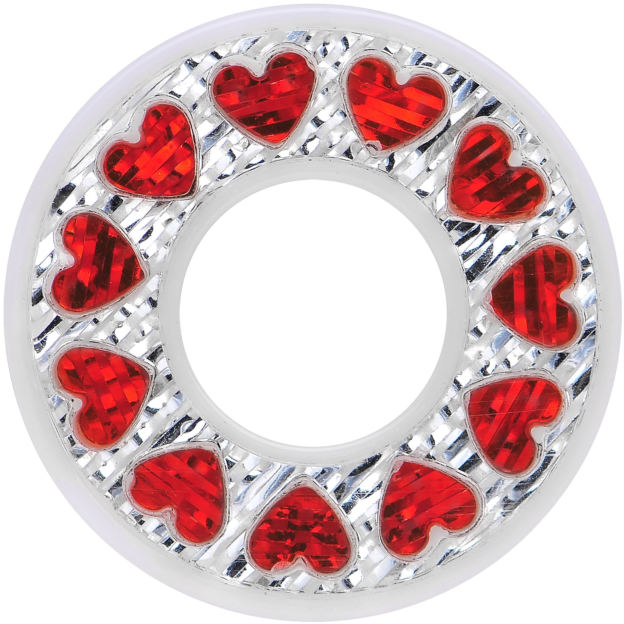 1/2 White Acrylic Crystal Red Heart Tunnel Plug