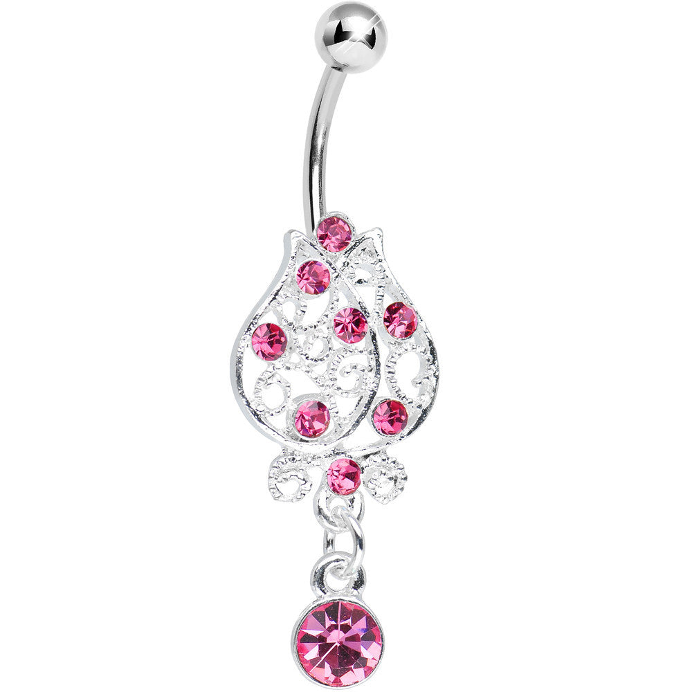 Pink Gem Brilliant Rosebud Dangle Belly Ring