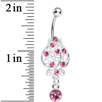 Pink Gem Brilliant Rosebud Dangle Belly Ring