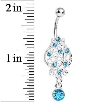 Aqua Gem Brilliant Rosebud Dangle Belly Ring