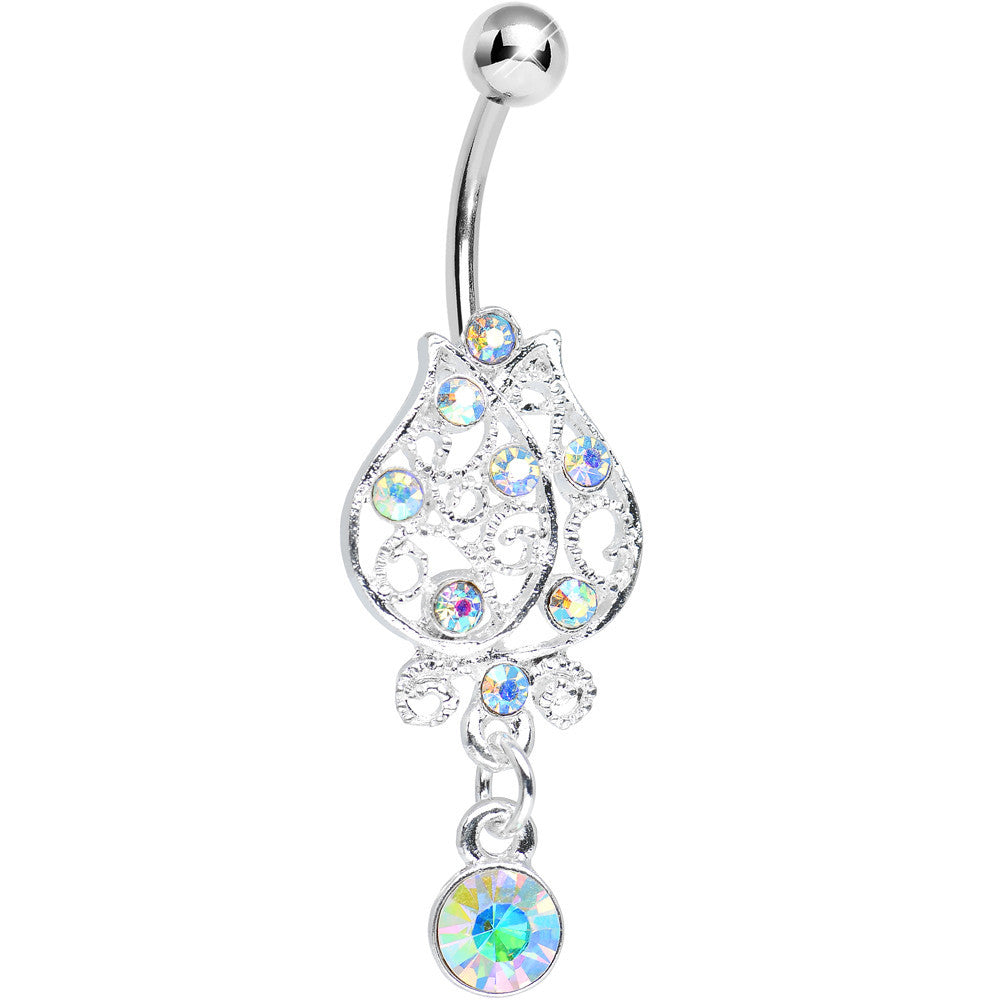 Aurora Gem Brilliant Rosebud Dangle Belly Ring