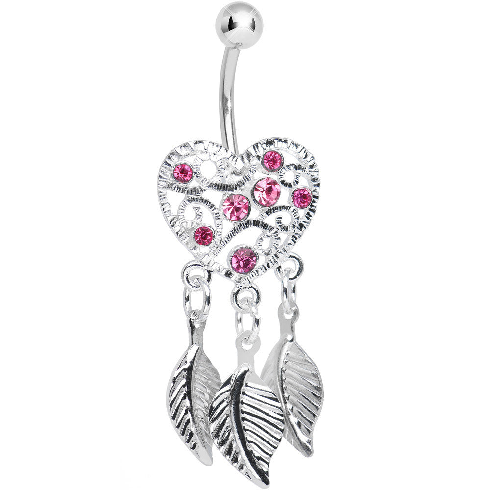 Pink Gem Filigree Heart Dreamcatcher Dangle Belly Ring