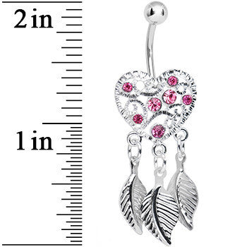 Pink Gem Filigree Heart Dreamcatcher Dangle Belly Ring