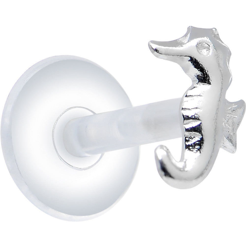 925 Sterling Silver Clear Tropical Seahorse Push-In Labret Monroe