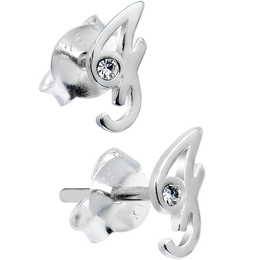 925 Sterling Silver Clear Cubic Zirconia F Initial Stud Earrings