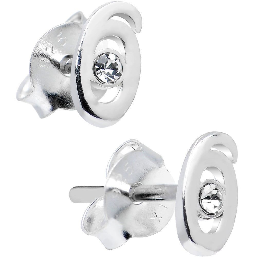 925 Sterling Silver Clear Cubic Zirconia O Initial Stud Earrings