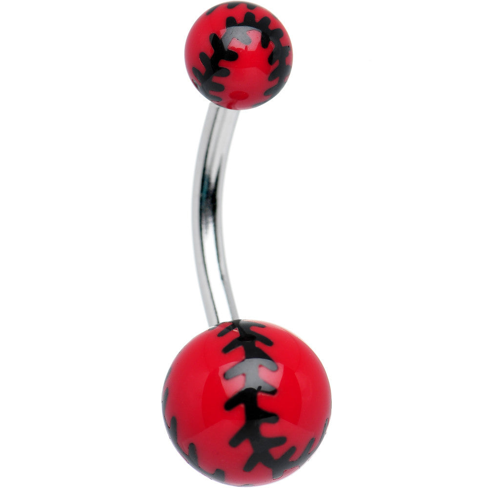 Red Acrylic Double Play Baseball Belly Ring