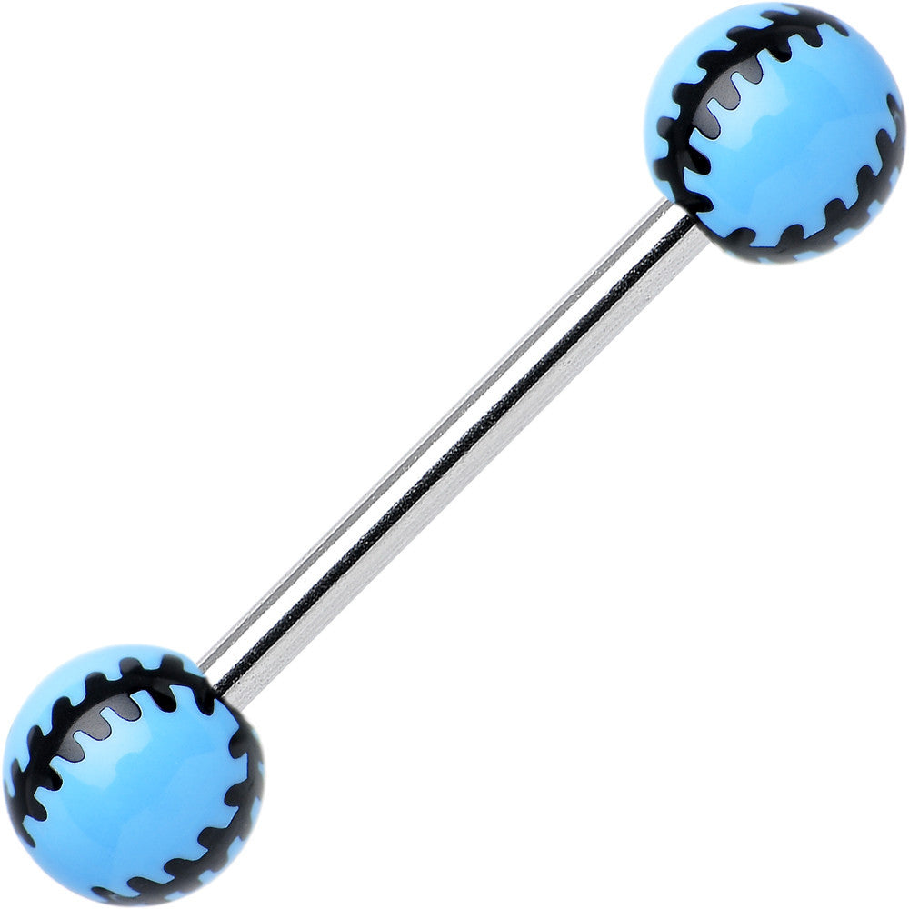 Light Blue Acrylic Double Play Baseball Barbell Tongue Ring