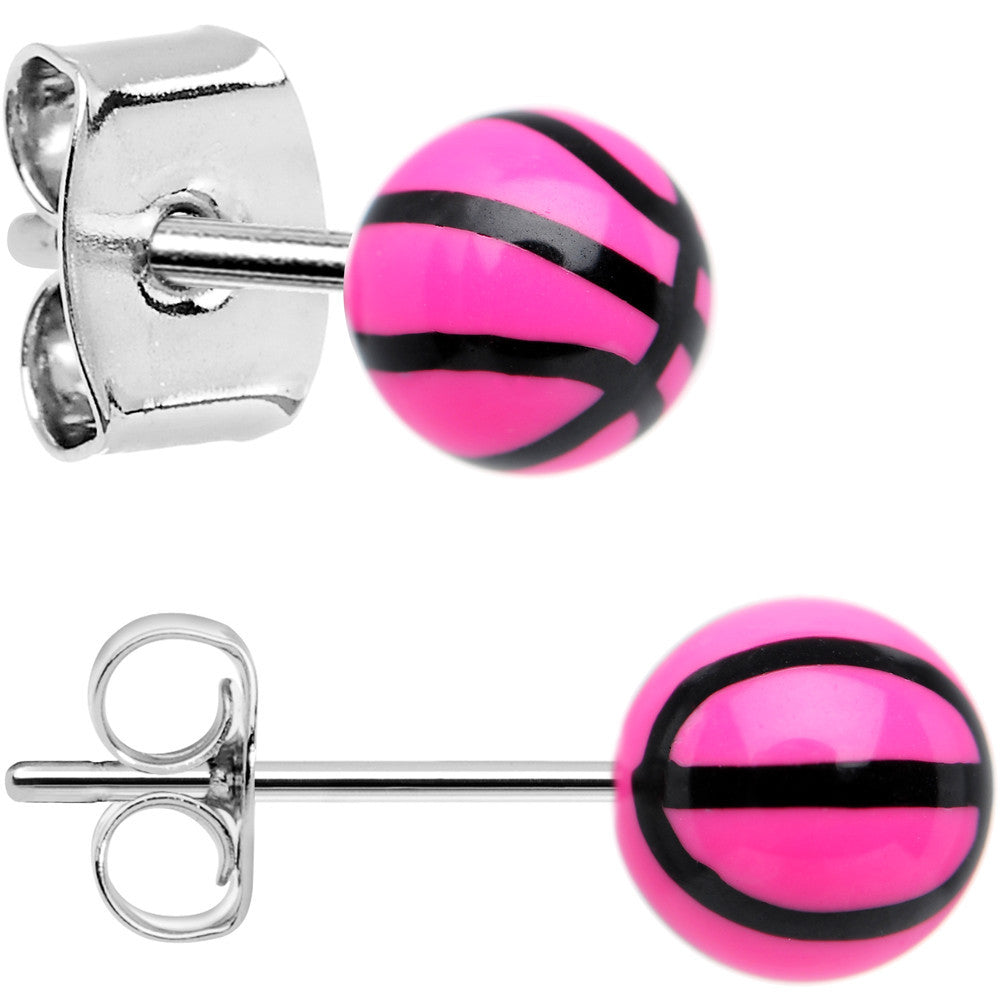 Pink Acrylic Double Dribble Basketball Stud Earrings