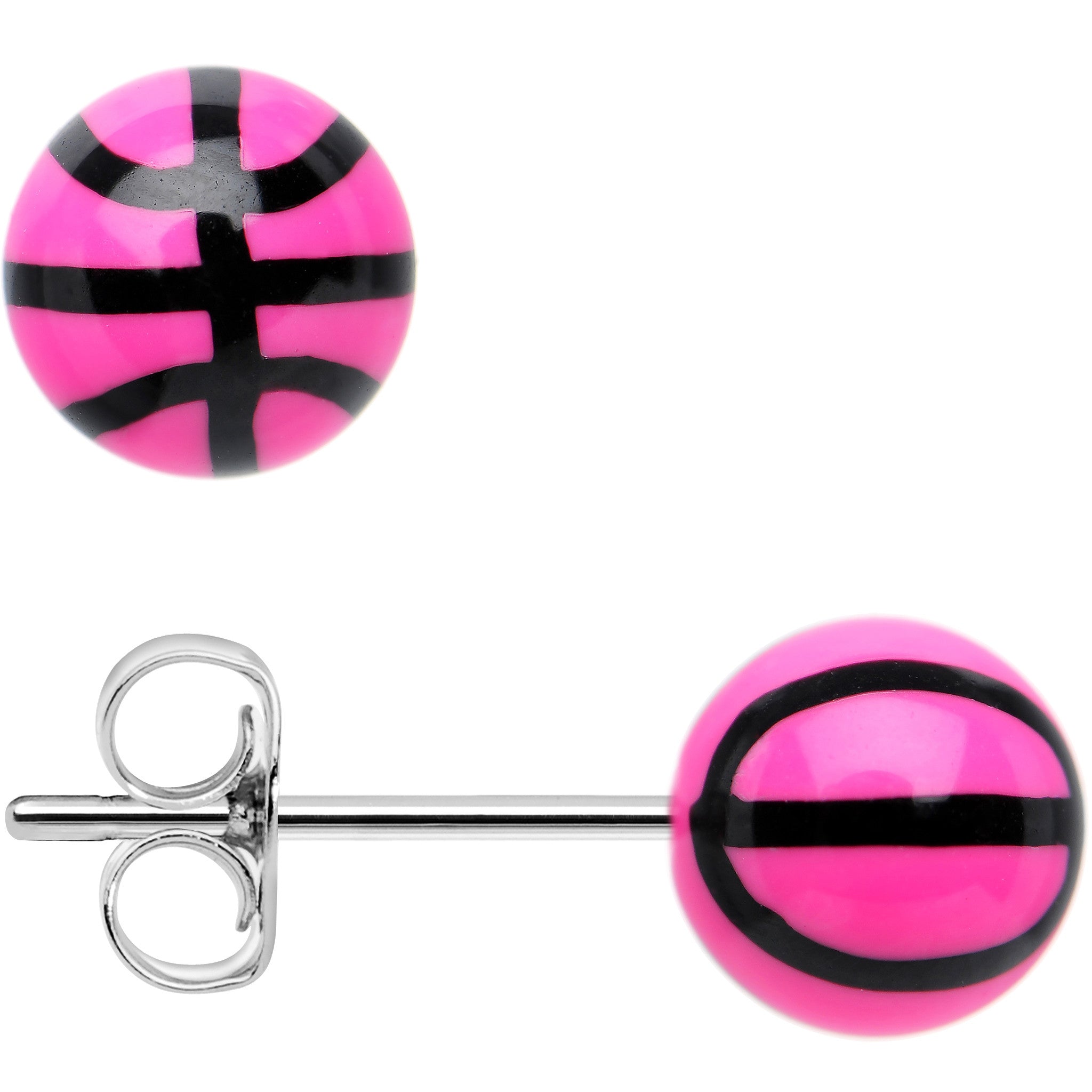 Pink Acrylic Double Dribble Basketball Stud Earrings