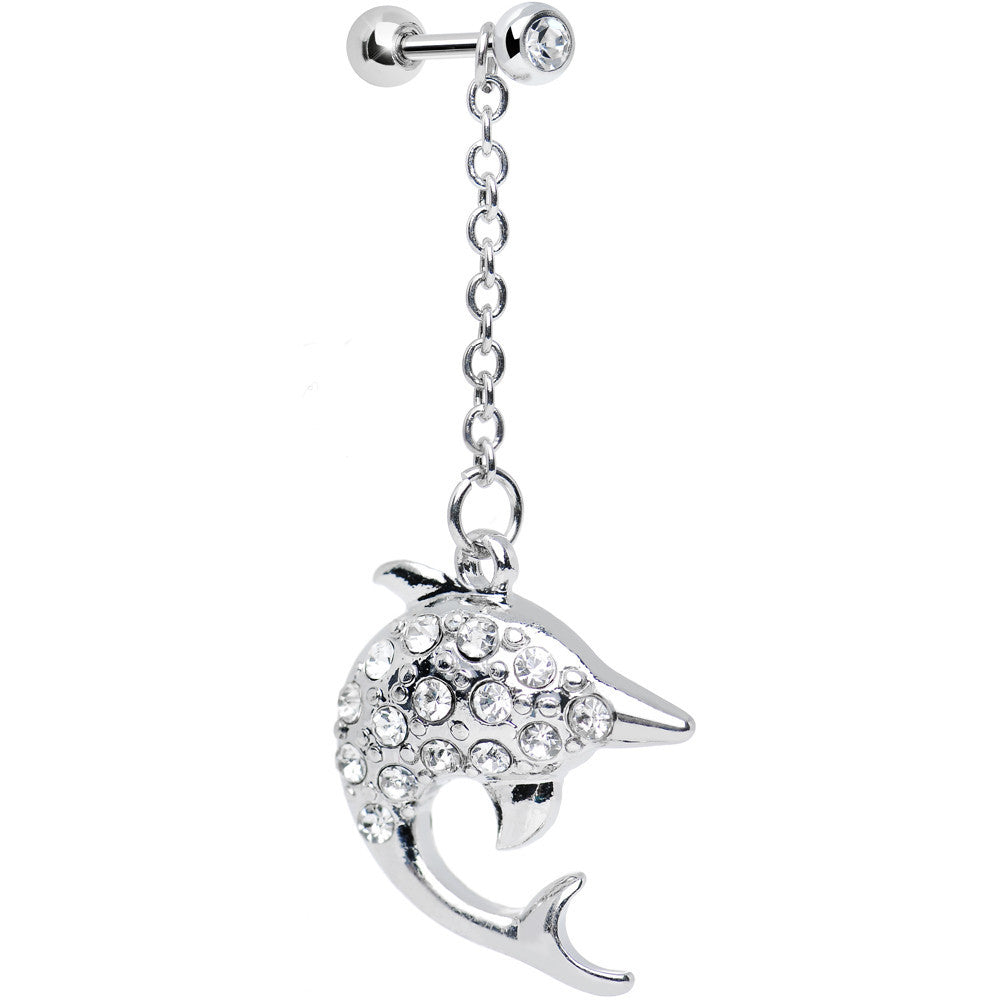 Clear Gem Bottlenose Dolphin Dangle Cartilage Tragus Earring