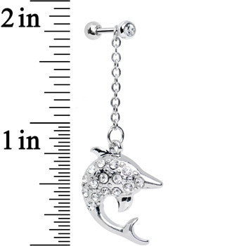 Clear Gem Bottlenose Dolphin Dangle Cartilage Tragus Earring