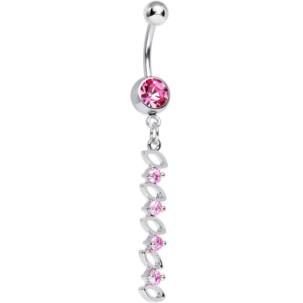 Pink CZ Hollow Almond Cascade Dangle Belly Ring