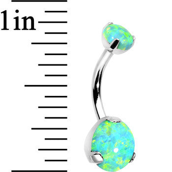 Double Green Synthetic Opal Internally Threaded Belly Ring 3/8