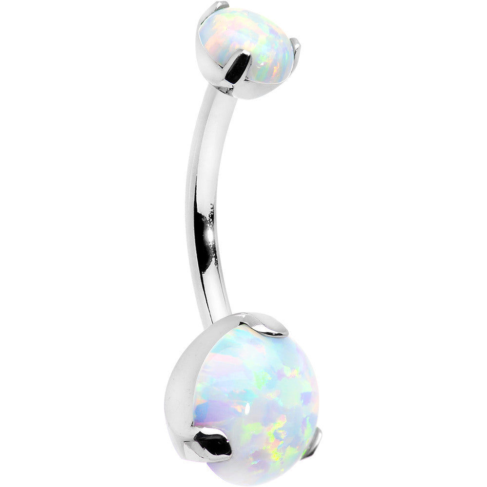 Double White Synthetic Opal Internally Threaded Belly Ring 7/16