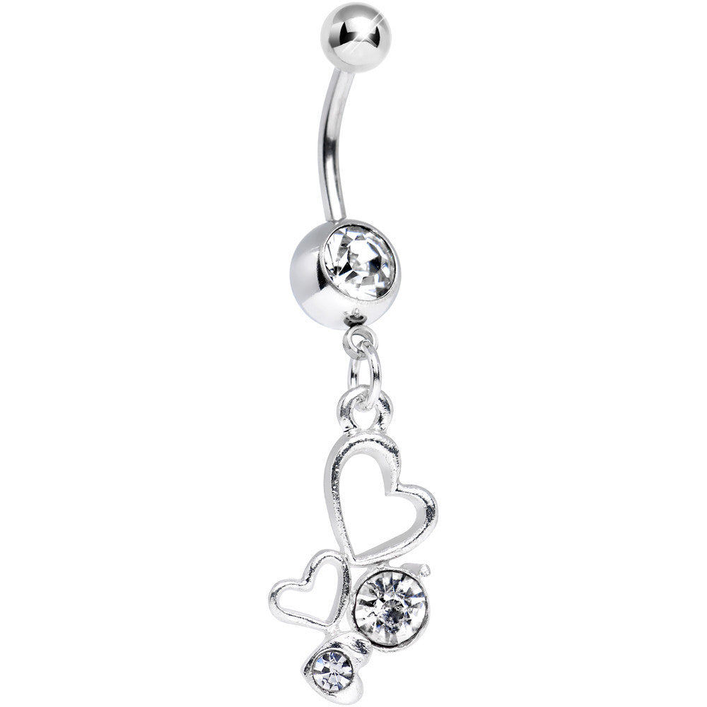 Clear Gem Glimmering Kindred Hearts Dangle Belly Ring