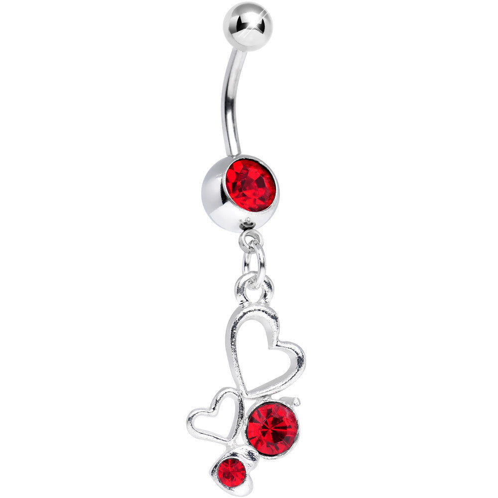 Red Gem Glimmering Kindred Hearts Dangle Belly Ring