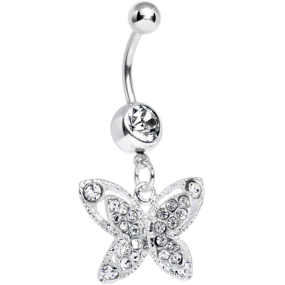 Crystalline Gem Spirited Butterfly Dangle Belly Ring