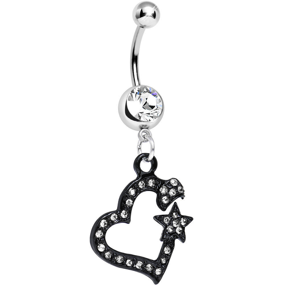 Clear Gem Celestial Bodies Dark Heart Dangle Belly Ring