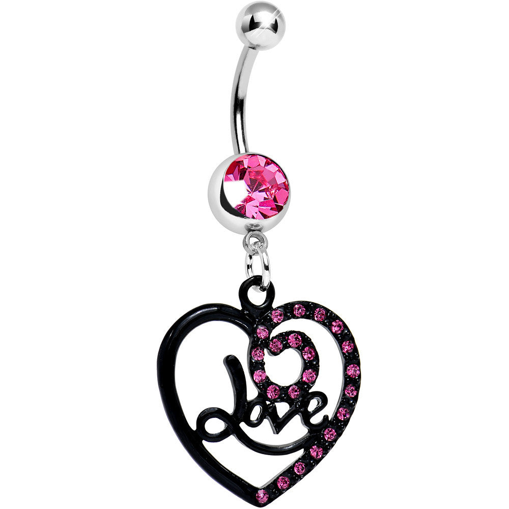 Pink Gem Always in Love Dark Heart Dangle Belly Ring