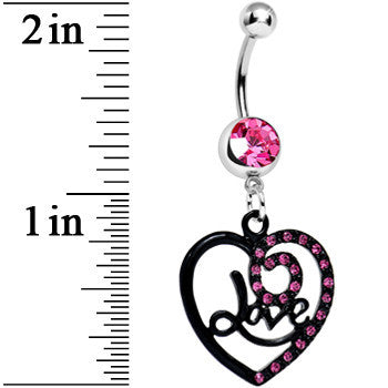 Pink Gem Always in Love Dark Heart Dangle Belly Ring