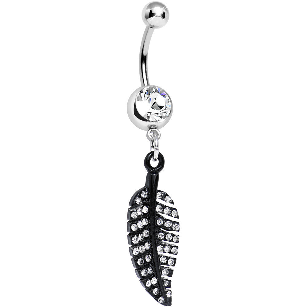 Clear Gem Glimmering Black Forest Leaf Dangle Belly Ring