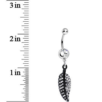 Clear Gem Glimmering Black Forest Leaf Dangle Belly Ring