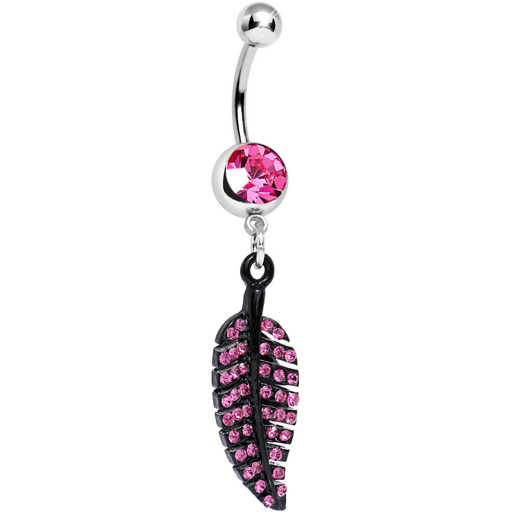 Pink Gem Glimmering Black Forest Leaf Dangle Belly Ring