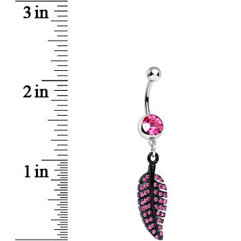 Pink Gem Glimmering Black Forest Leaf Dangle Belly Ring