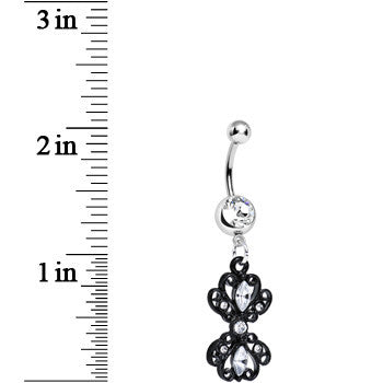 Clear Gem Black Frilly London Lace Dangle Belly Ring