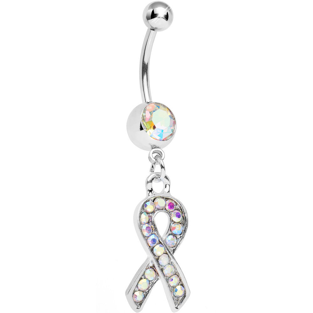 Aurora Gem Fashionable Awareness Ribbon Dangle Belly Ring