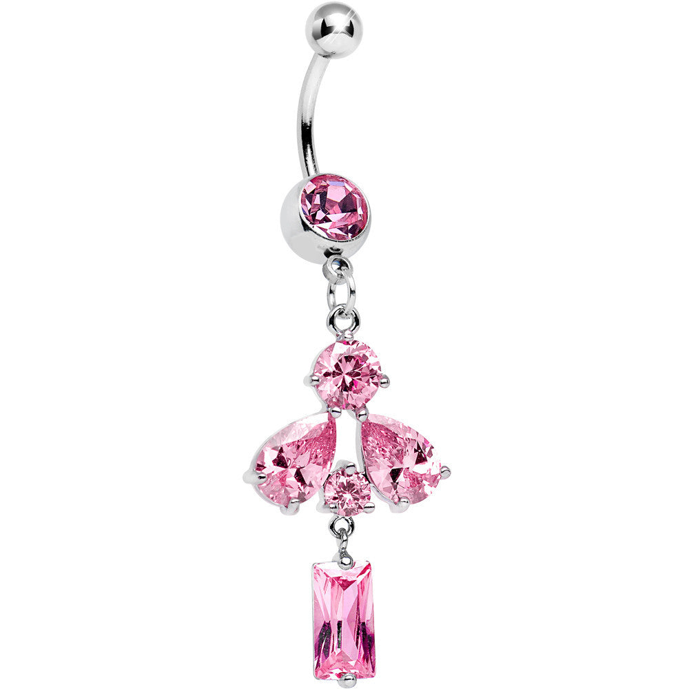 Pink Cubic Zirconia Dazzling Drops of Rain Dangle Belly Ring