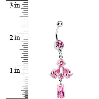 Pink Cubic Zirconia Dazzling Drops of Rain Dangle Belly Ring